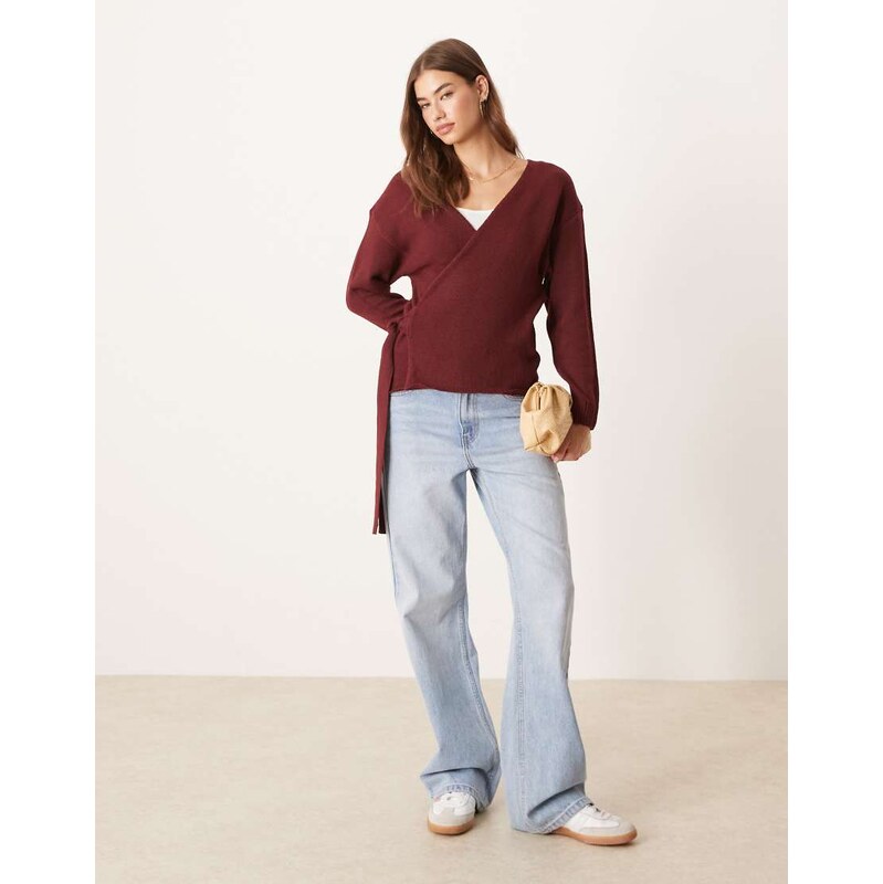 Glamorous wrap front jumper In burgundy-Red