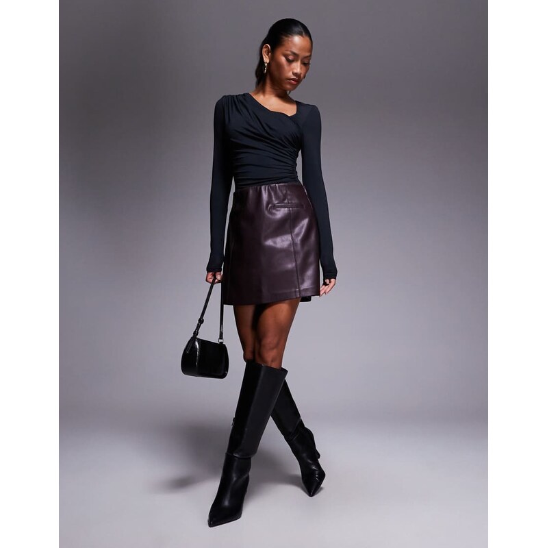 River Island faux leather pocket detail mini skirt in dark red 108221659