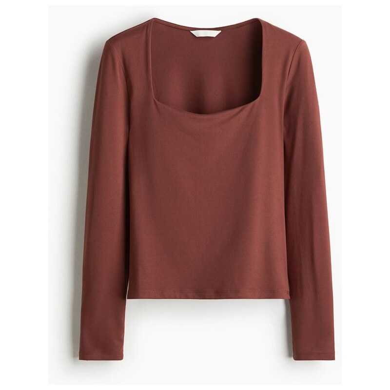H&M - Žerzejový tops dlouhým rukávem - Rezavě Hnědá
