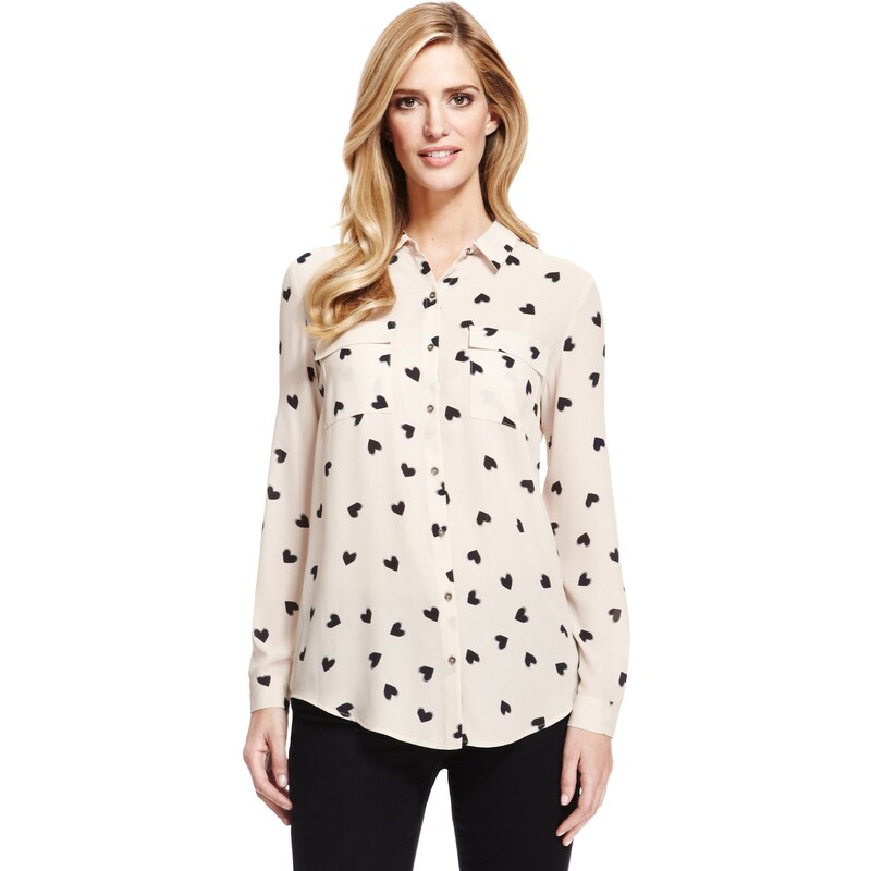 Marks and Spencer M&S Collection No Peep™ Twin Pockets Heart Print Blouse
