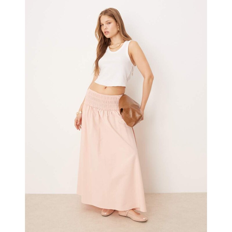 ASOS DESIGN shirred waist maxi skirt in pink
