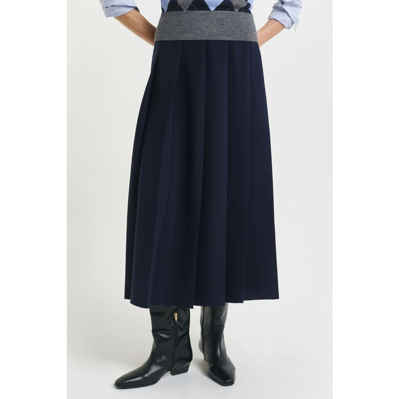 SUKNĚ GANT WIDE PLEATED MIDI SKIRT EVENING BLUE