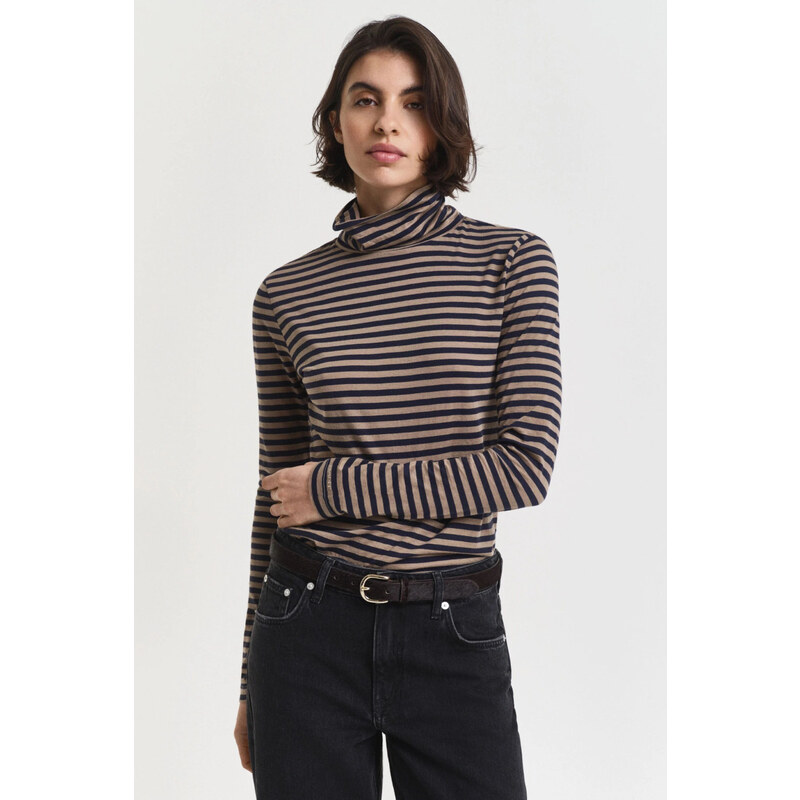 ROLÁK GANT LIGHT COTTON STRIPED LS TURTLENECK TAUPE BEIGE