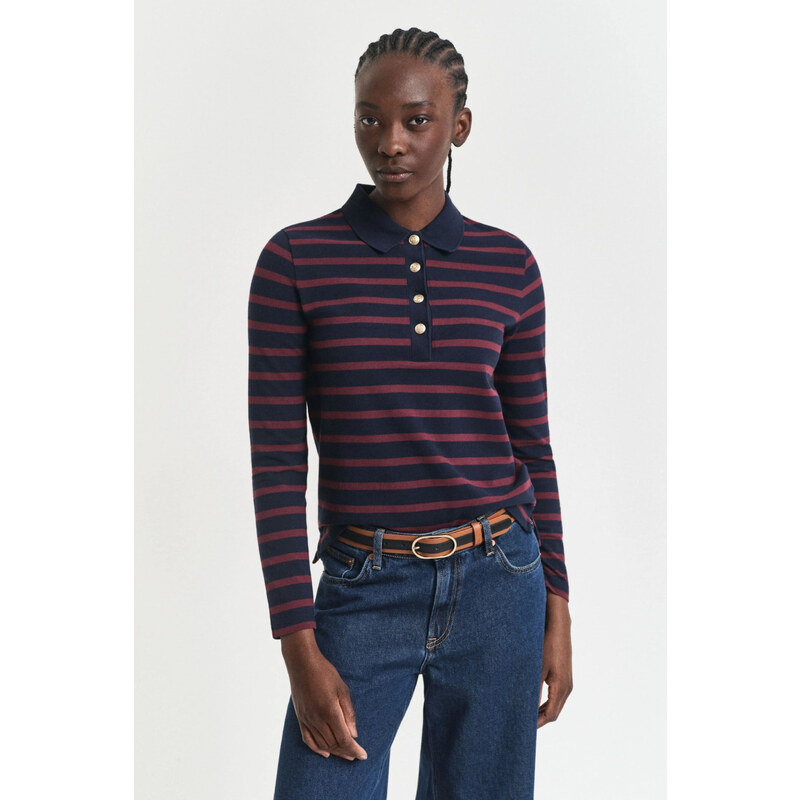 POLOKOŠILE GANT REG BRETON STRIPED LS PIQUE POLO EVENING BLUE 107792678