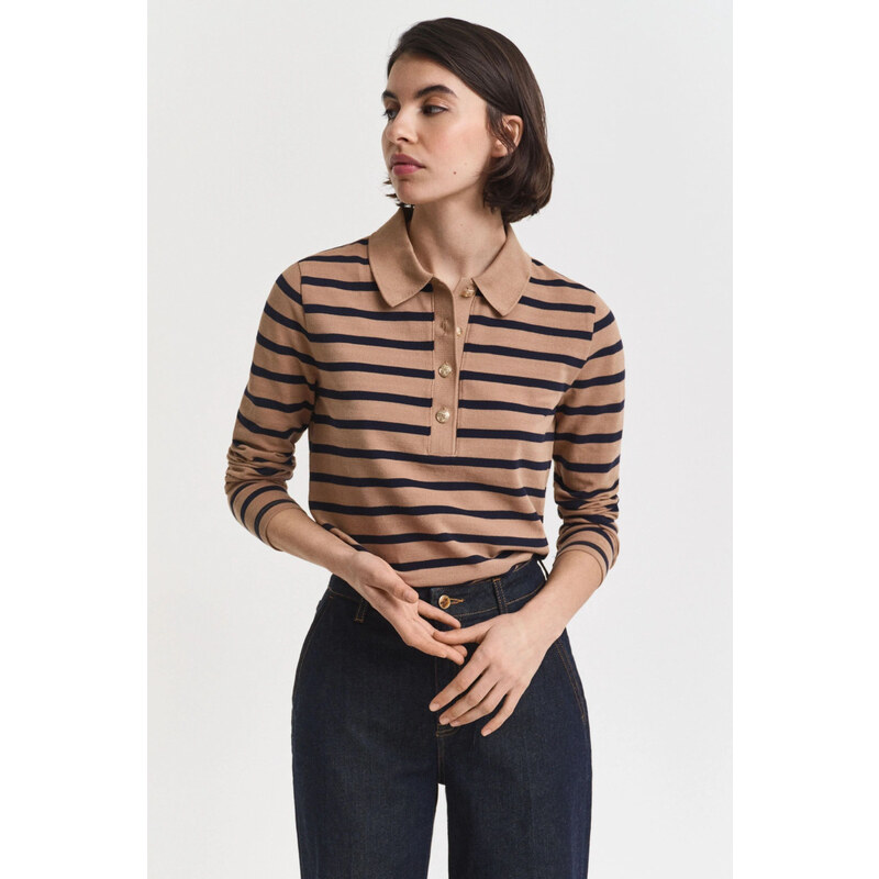 POLOKOŠILE GANT REG BRETON STRIPED LS PIQUE POLO WARM KHAKI 107792679