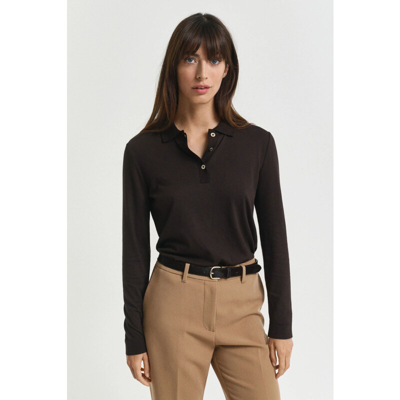 POLOKOŠILE GANT REG SEAMLESS BUTTON LS POLO DEEP BROWN 107792683