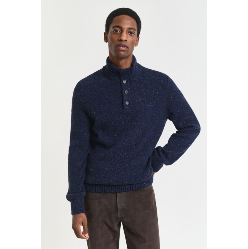 SVETR GANT WOOL BLEND NEPS HALF BUTTONED EVENING BLUE