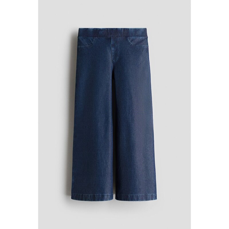 H&M - Široké kalhoty džínový look - Tmavý Denim Blue