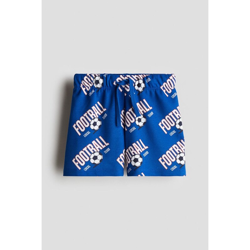 H&M - Teplákové šortkys potiskem - Jasně Modrá/Football