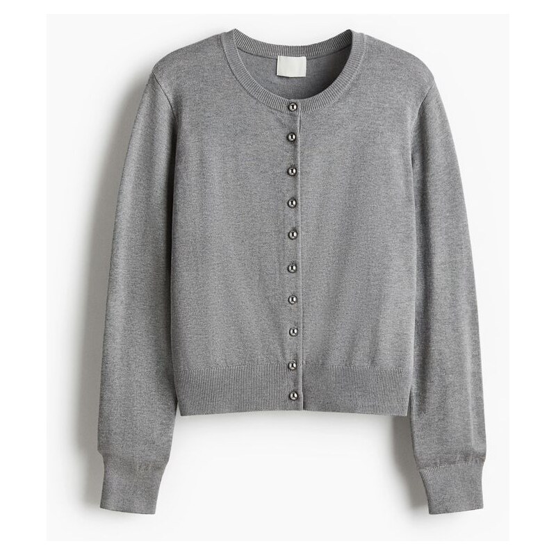 H&M - Pletený propínací svetr - šedá 108159407