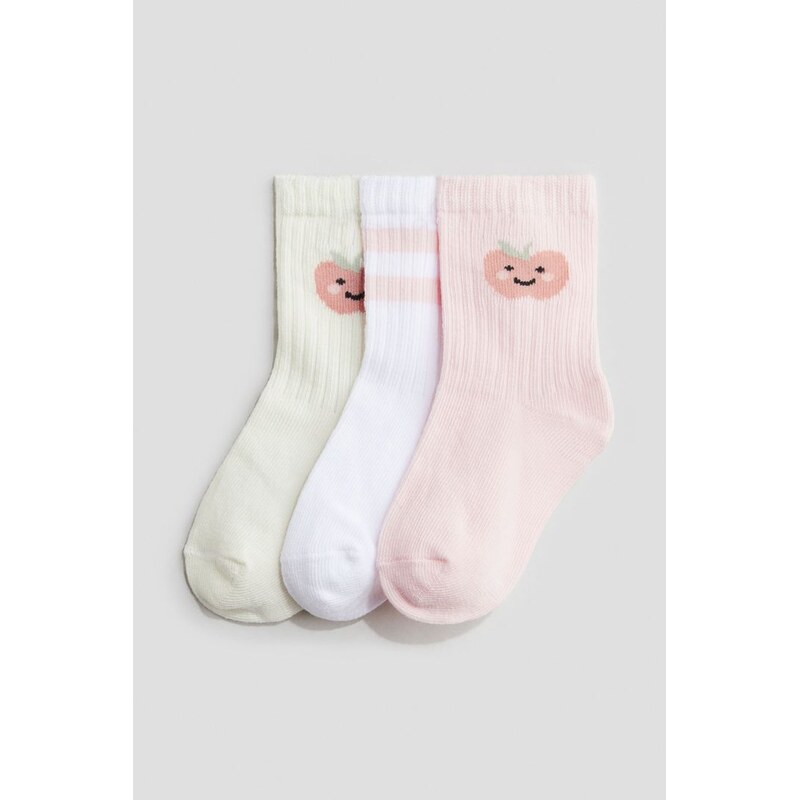 H&M - Ponožky 3 páry - Růžová/Jablíčka