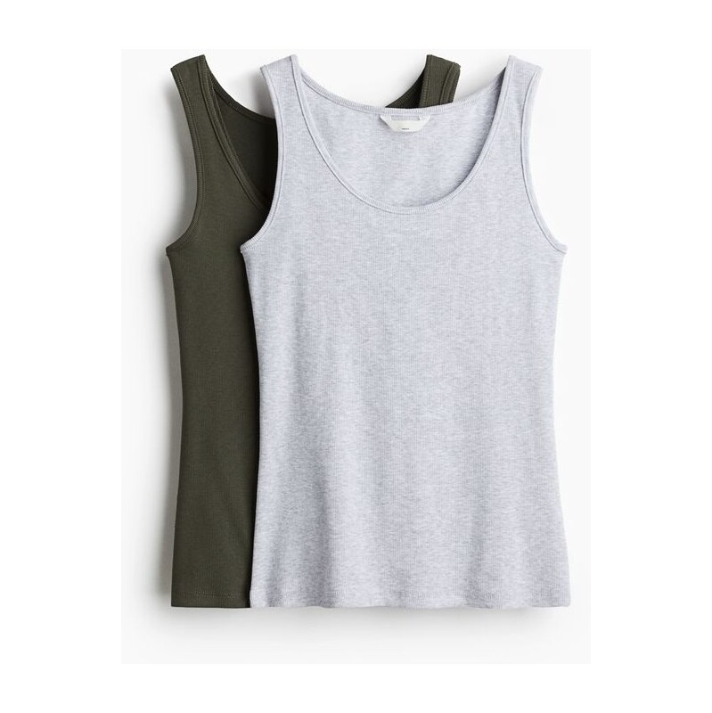 H&M - MAMA Top na kojení 2 kusy - Tmavě Khaki Zelená/Světle Šedá