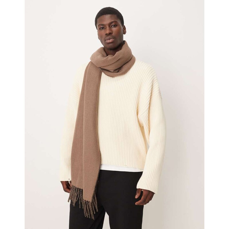 ASOS DESIGN woven reversible scarf in brown and grey