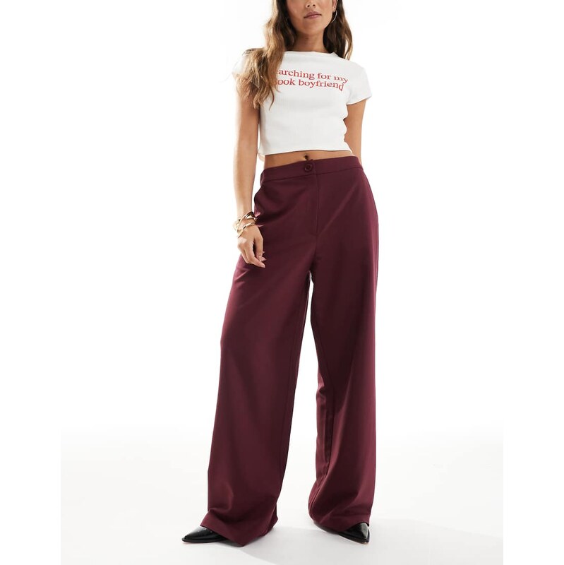 ASOS DESIGN tailored relaxed straight leg trousers in dark cherry
