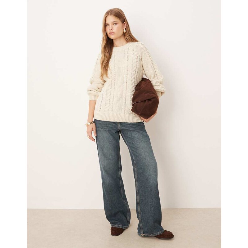 AWARE chunky cable knitted oversized jumper in cream-White 108228792