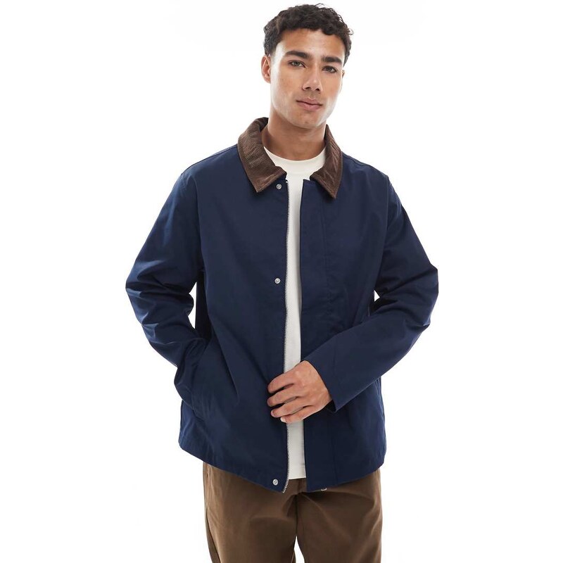 Jack & Jones harrington jacket with cord collar in navy