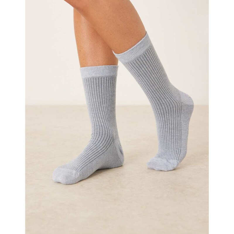 ASOS DESIGN ribbed socks in light blue marl
