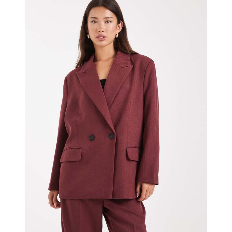 Vero Moda double breasted herringbone co-ord blazer in burgundy-Red 115514298