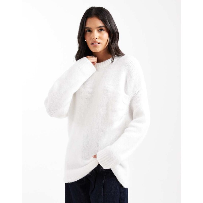 ASOS DESIGN jumper with pleat arm detail in cream-White 108228924