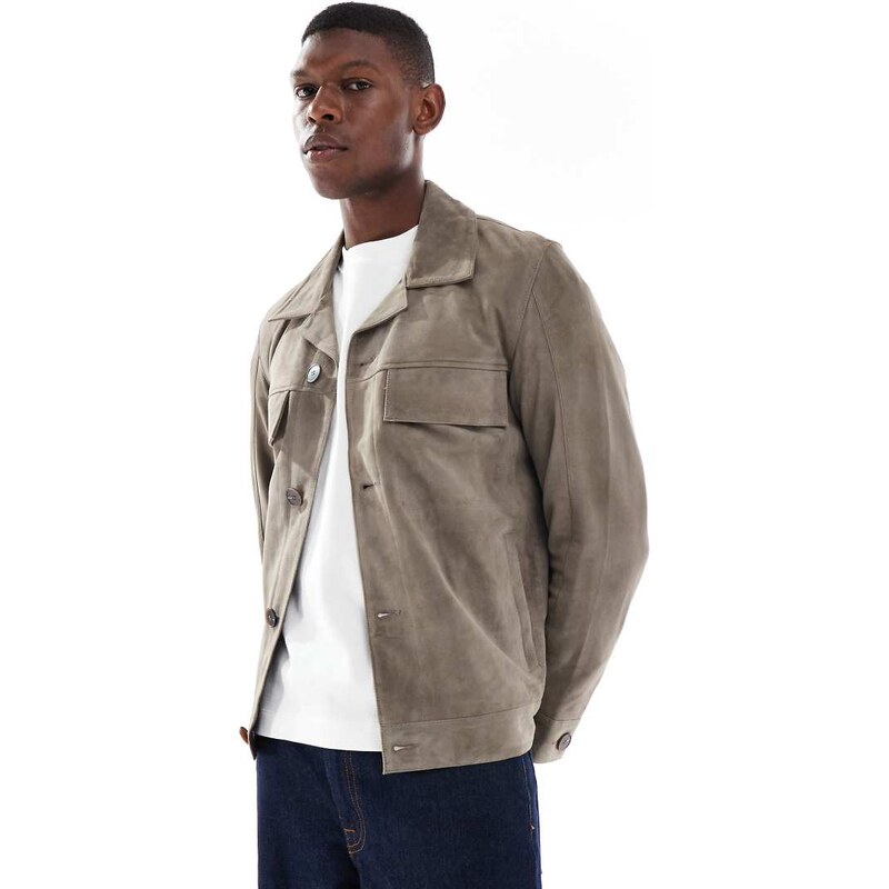 ONLY & SONS suede jacket in taupe-Brown