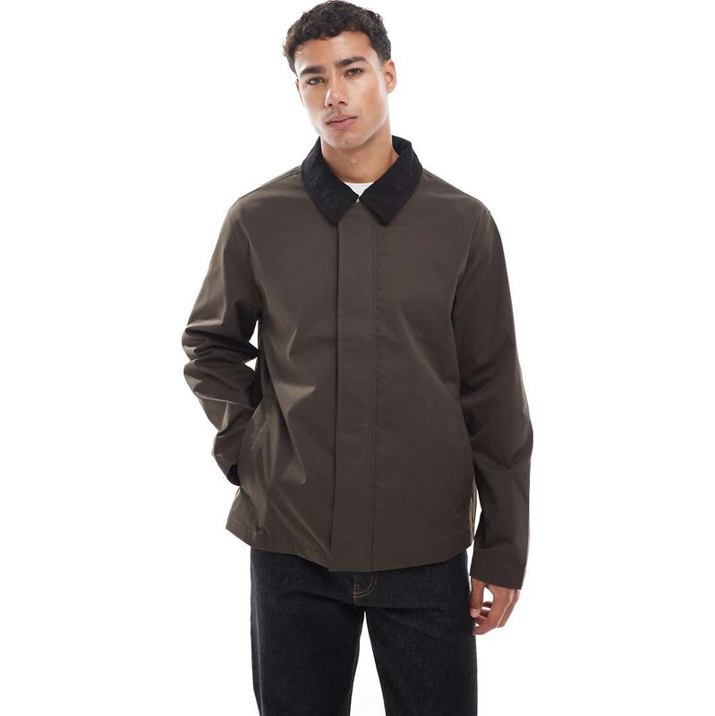 Jack & Jones harrington jacket with cord collar in brown
