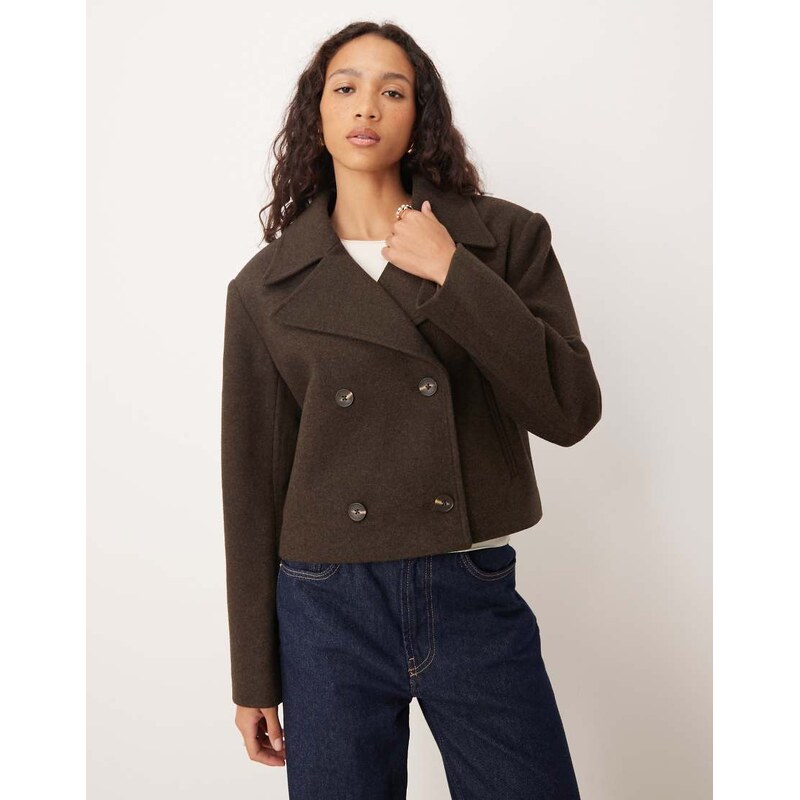 ASOS DESIGN short formal trench coat in chocolate-Neutral 108310327