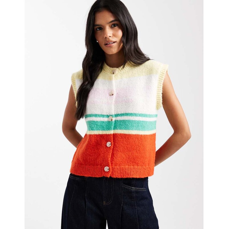 Pieces retro stripe knitted vest in multi