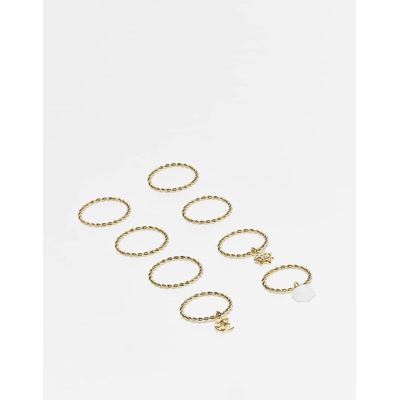 ASOS DESIGN multi-pack of rings with pendant charms detail in gold 112818806