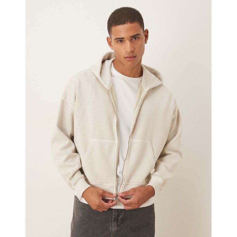 Abercrombie & Fitch cropped zip hoodie in beige-Neutral 108228909