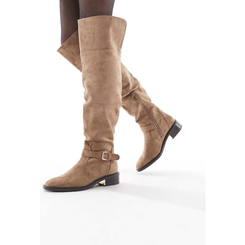 SEQWL Latte buckle detail over the knee boots in mokka-Brown 110976445