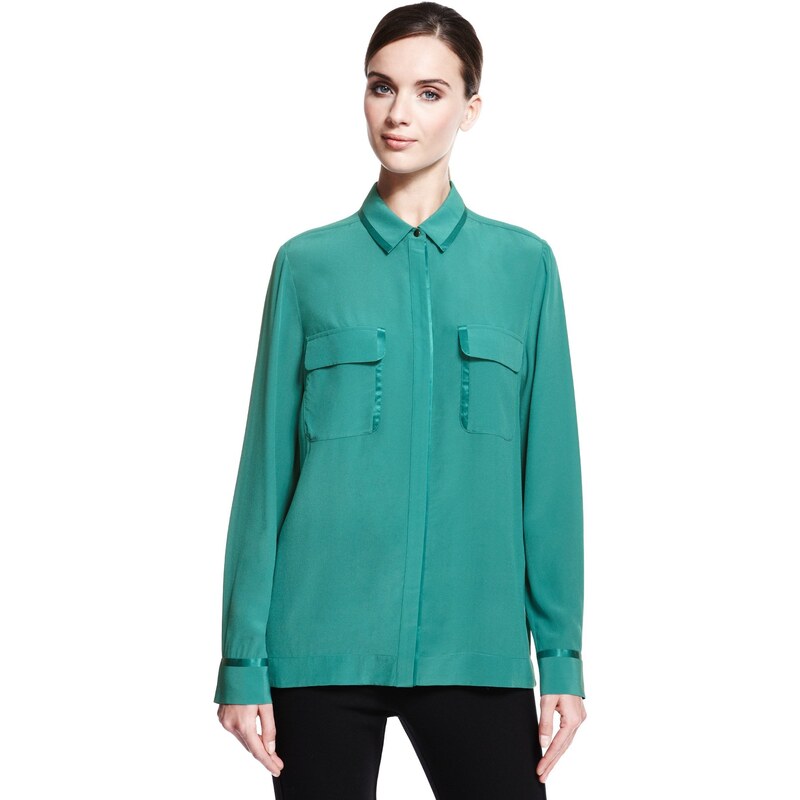 Marks and Spencer Autograph Pure Silk Satin Trim Blouse