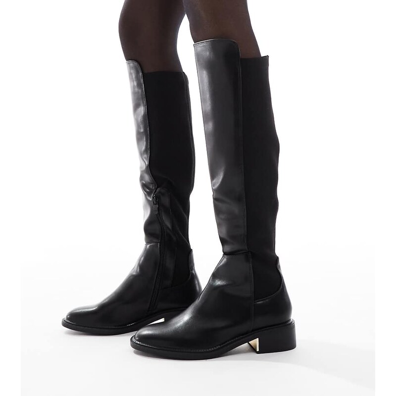 SEQWL Wide Fit Latte riding boots in black 108372443