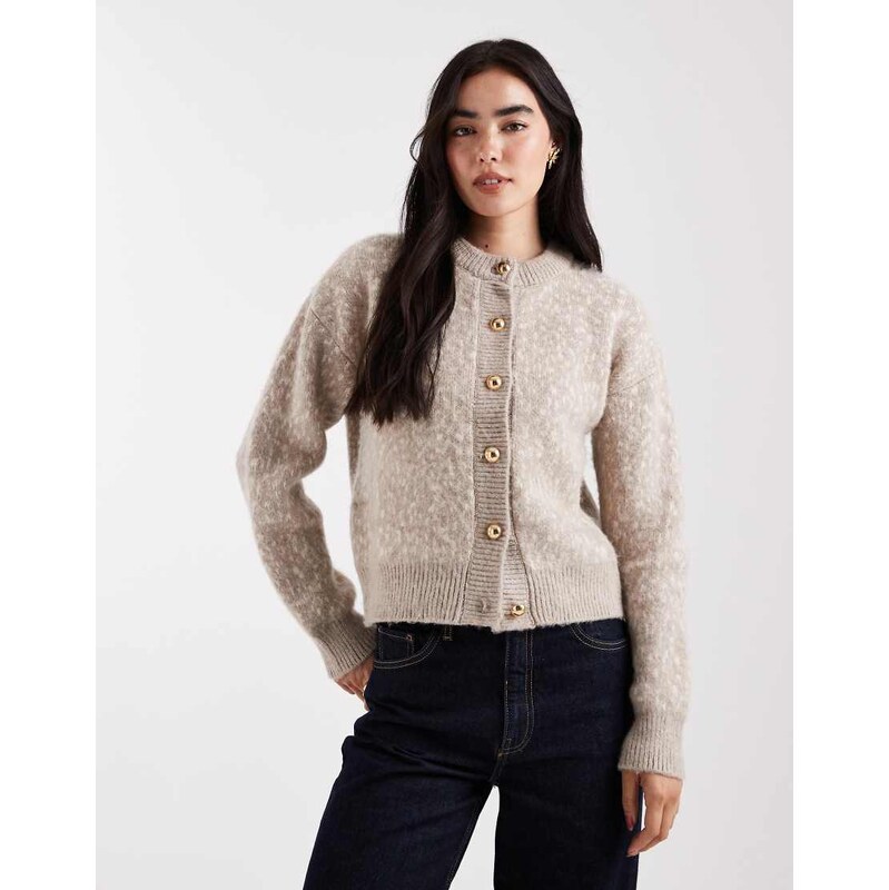 ASOS DESIGN knitted cardigan with gold buttons in print-Multi