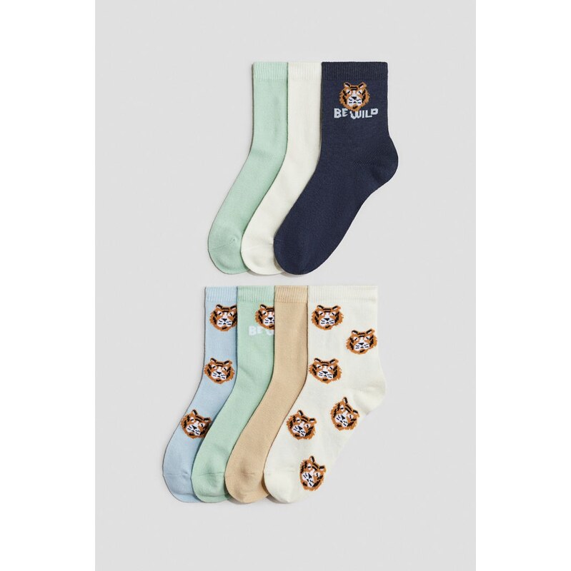 H&M - Ponožky 7 párů - Zelená/Tygři