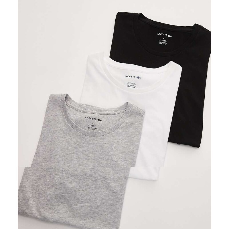 Lacoste 3 pack loungewear t-shirts in black / grey / white-Multi