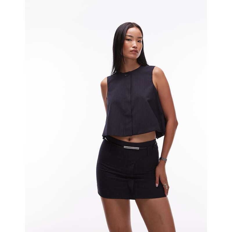 Mango tailored mini skirt co-ord in navy pinstripe 108234451