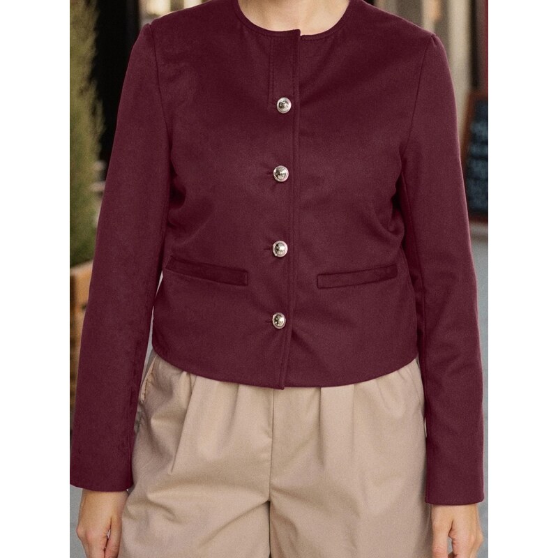 Sinsay - Elegantní bunda z imitace semiše - burgundy 107556528