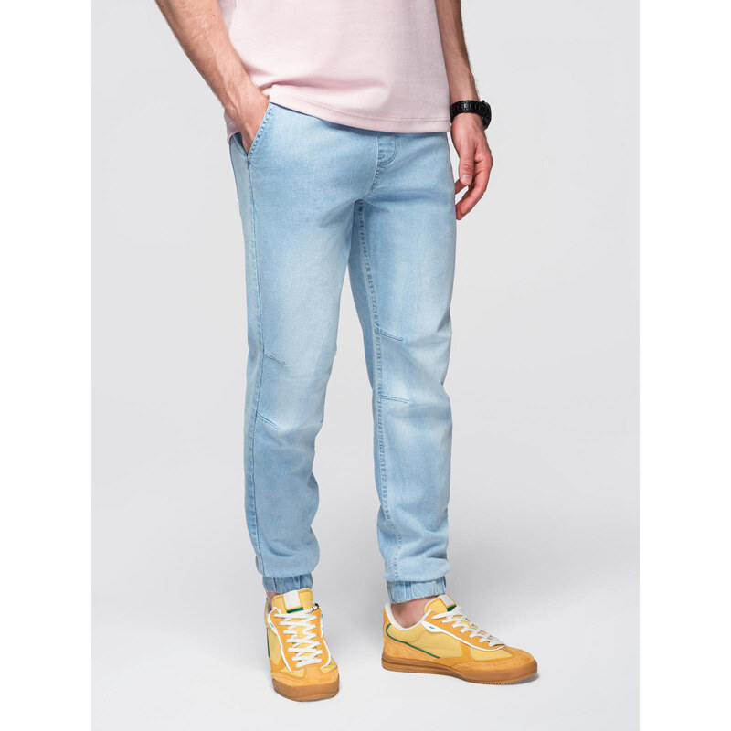 Ombre Mens JOGGERS denim pants with wash effect - light blue