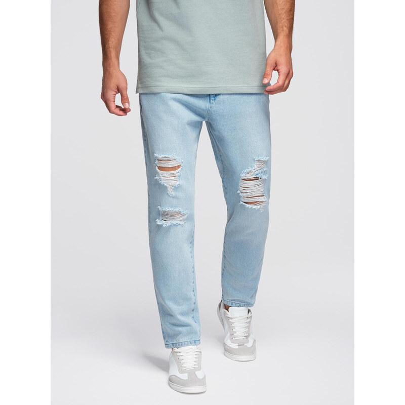 Ombre Mens CARROT FIT denim pants with rubbing - light blue