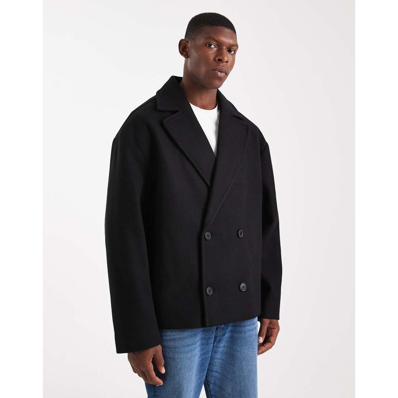 ASOS DESIGN wool look peacoat in black