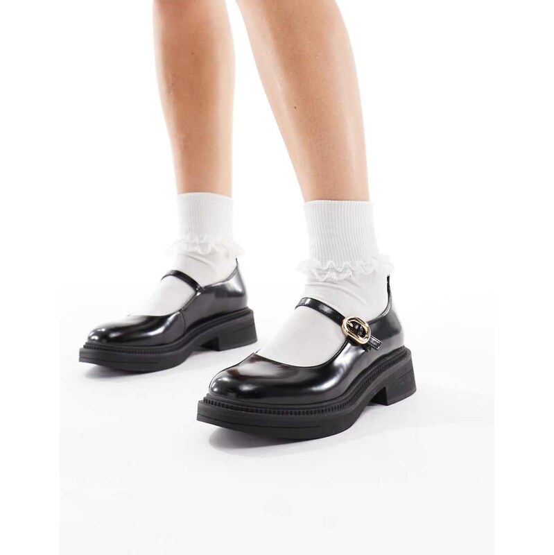 London Rebel chunky mary janes with buckle detail in black 108316412