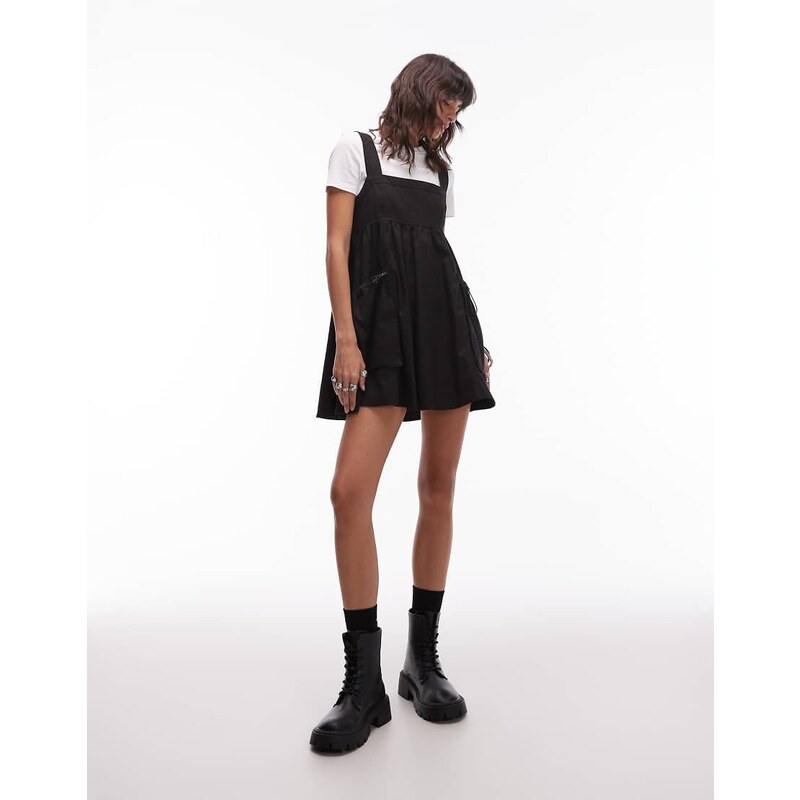 COLLUSION utility cami mini dress in black-Green 108240595