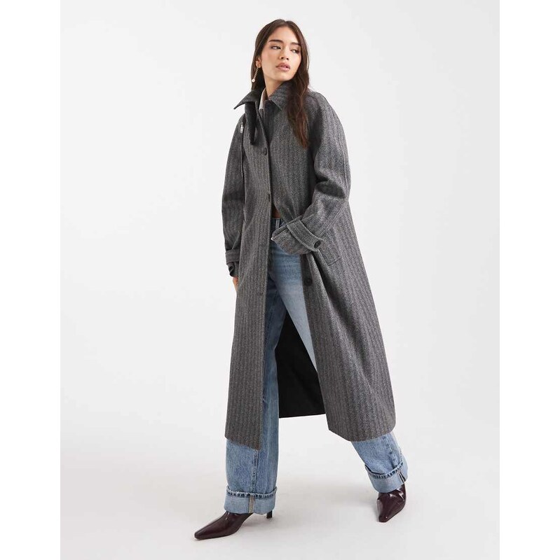 ASOS DESIGN longline car coat in herringbone-Black