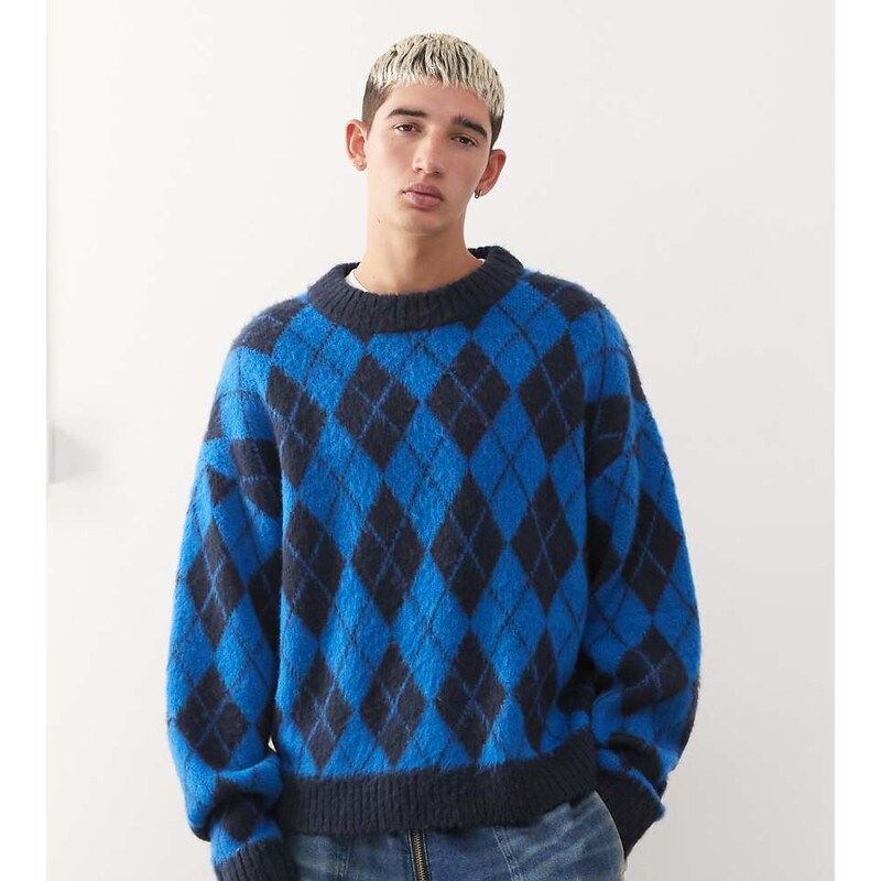 COLLUSION Blue argyle knitted sweat