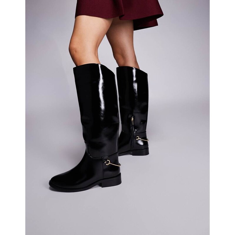 River Island faux leather riding knee high boots in black