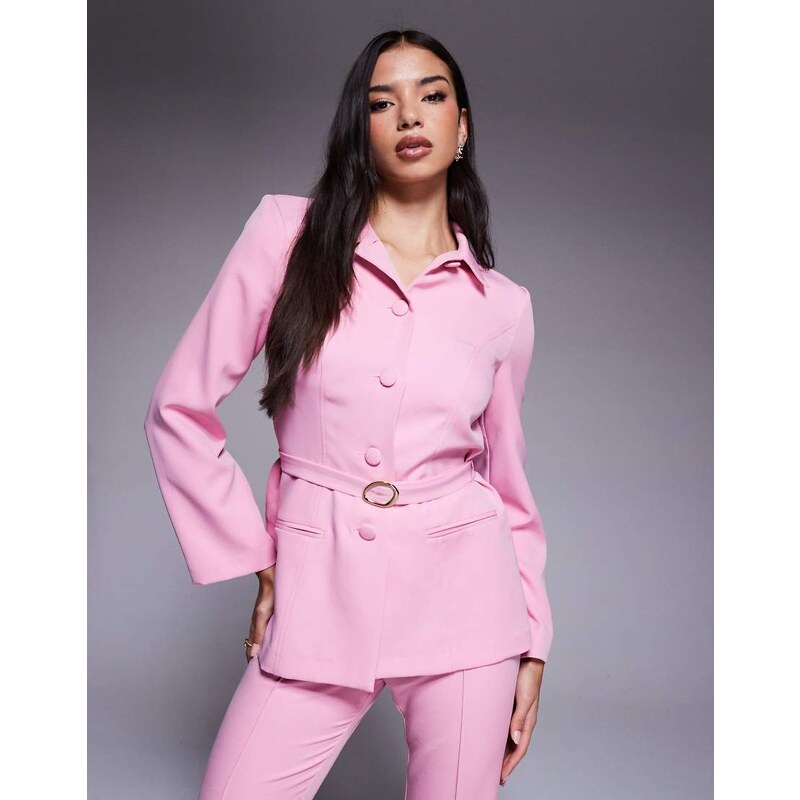 ASOS LUXE co-ord collared button down blazer with belt in pink 108240633
