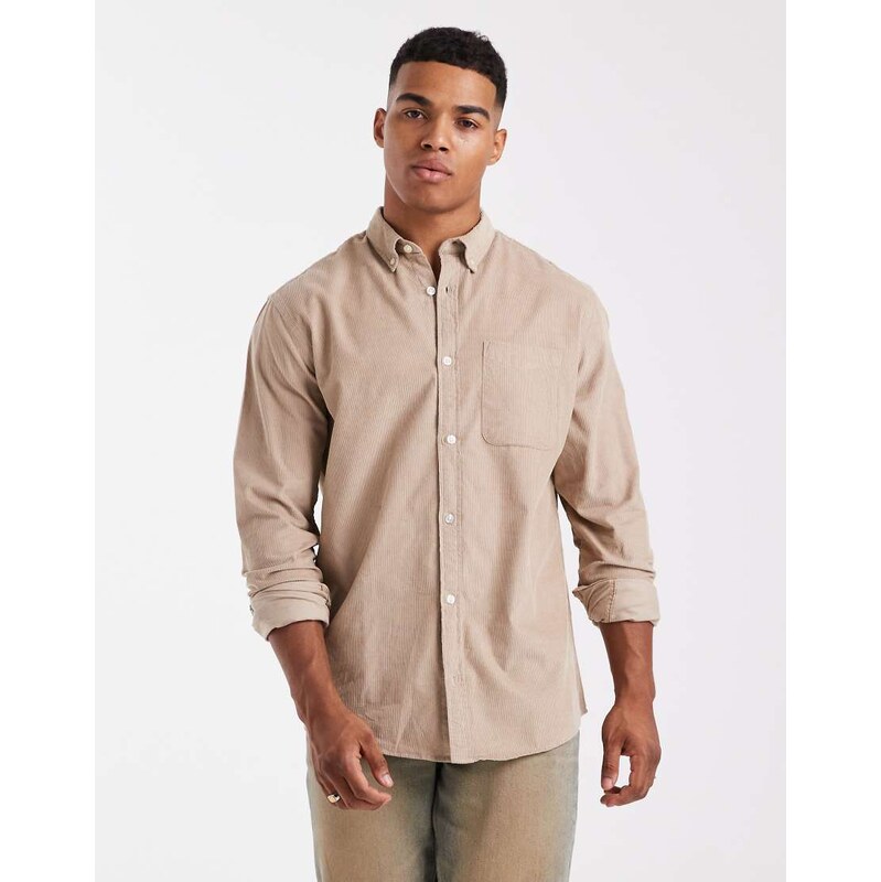 Jack & Jones cord shirt with pocket in beige-Neutral