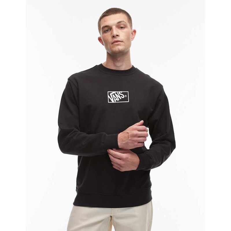 Vans blocked box central logo loose fit sweatshirt in black