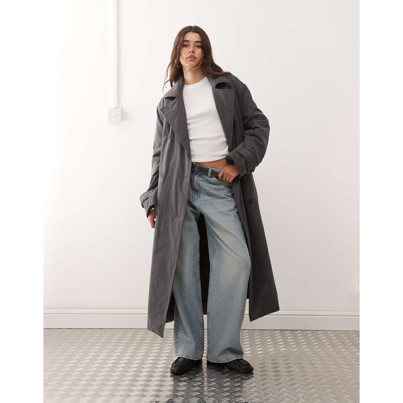 Weekday oversized padded trench coat in dark grey 108240889