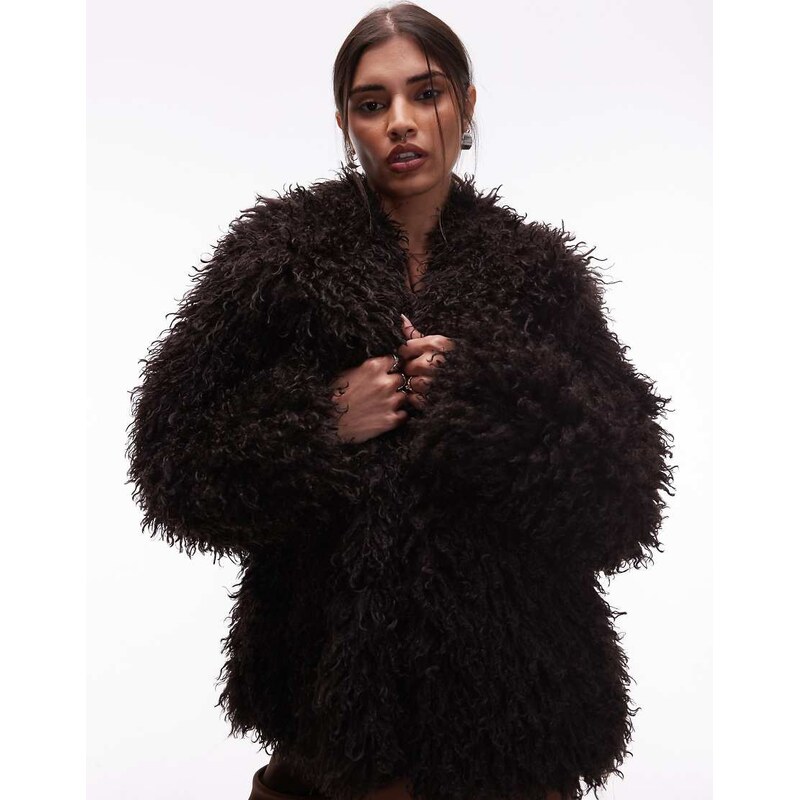 & Other Stories shaggy faux fur jacket in brown 108240742